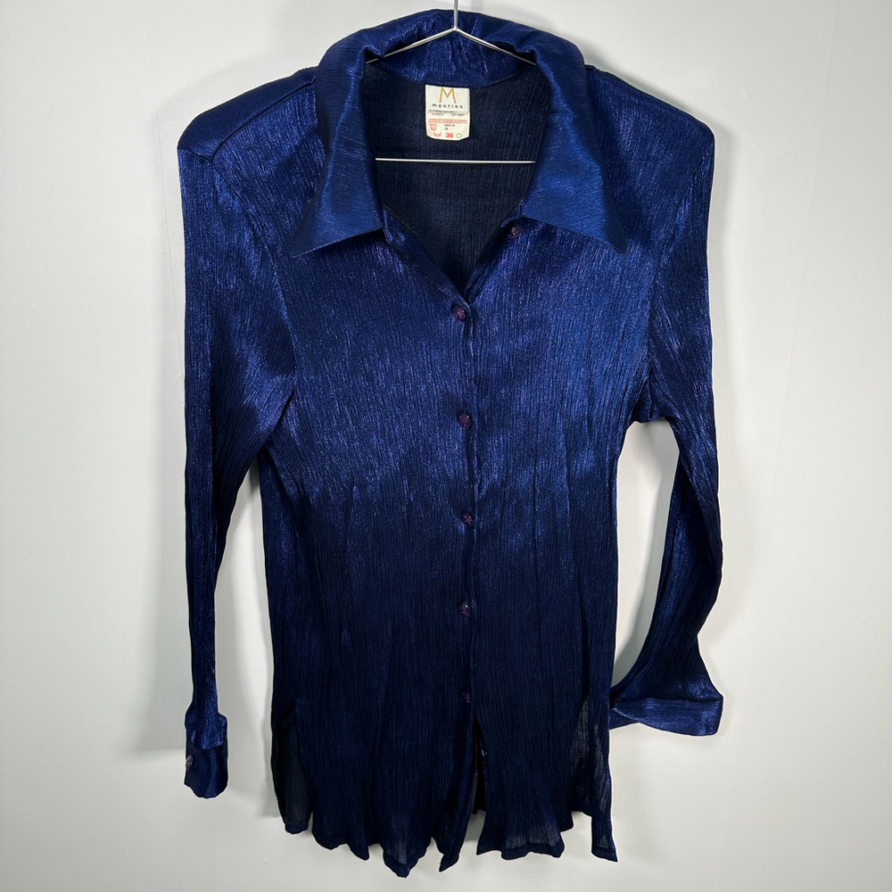 Vintage Y2K Purple Ribbed Shimmer‎ Blouse Large